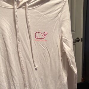 Vineyard Vines White Long Sleeve Tee with Pink Logo